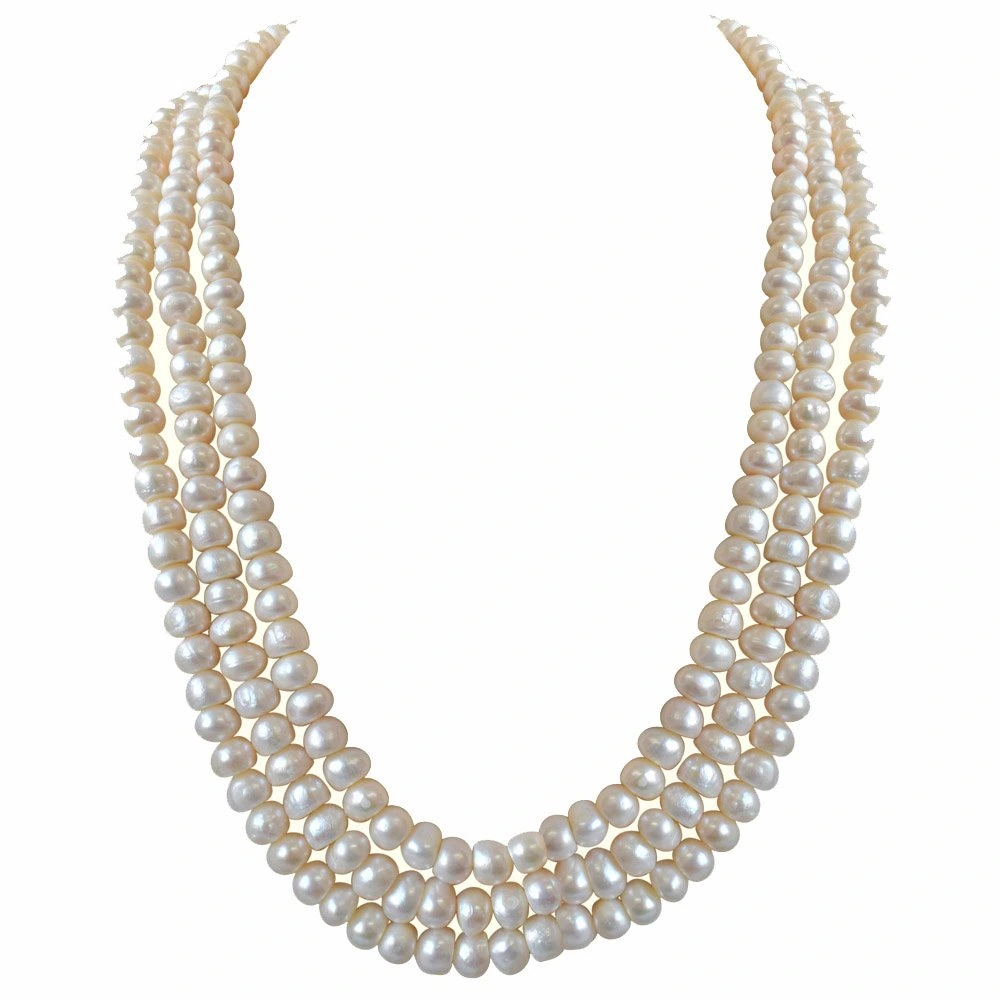 3 Line Real Big Freshwater Pearl Necklace for Women (SN745)