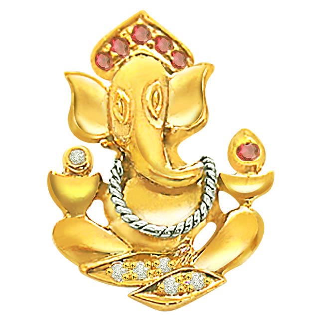 0.05 Ct Ruby & Diamond Ganesh Pendants| Surat Diamond Jewelry