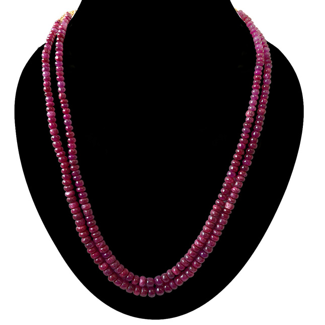 350-88cts 2 Line Real Dark Red Ruby Beads Necklace for Women (350 ...