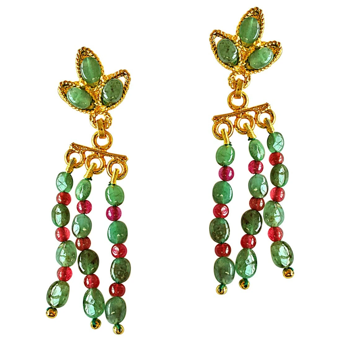 Real Green Emerald, Red Ruby and Gold Plated Hanging Earrings (SE252 ...