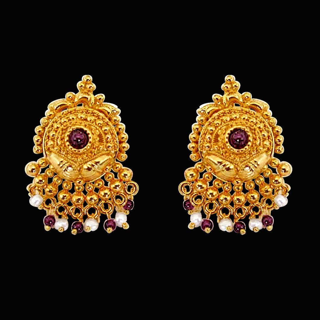 Garnet Grace Earrings - Gold Plated Earrings| Surat Diamond Jewelry