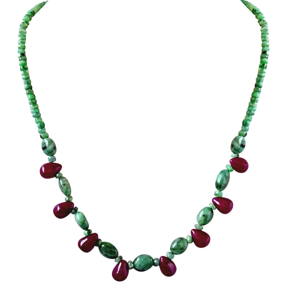Buy Single Line Real Emerald & Ruby Necklaces & Earrings Set Online ...