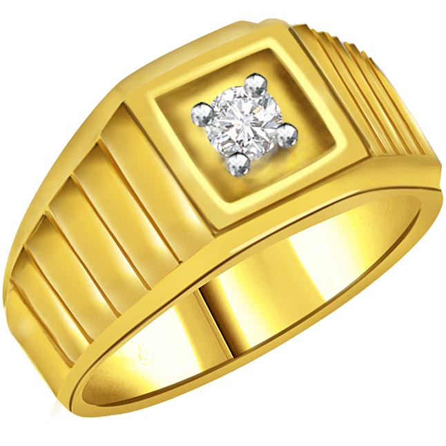 Diamond Solitaire Gold Men's Rings 