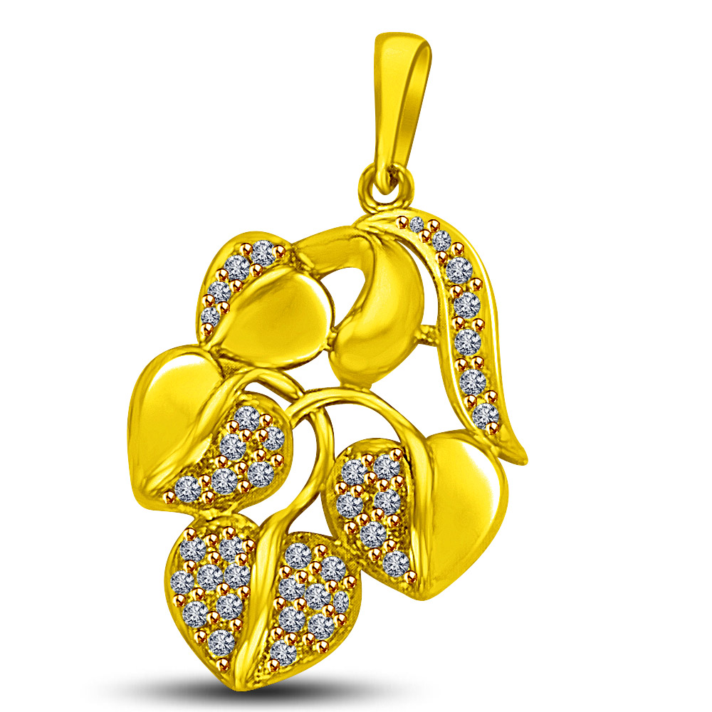 Leaf Shaped Pave Set Gold & Diamond Pendant fot my Love