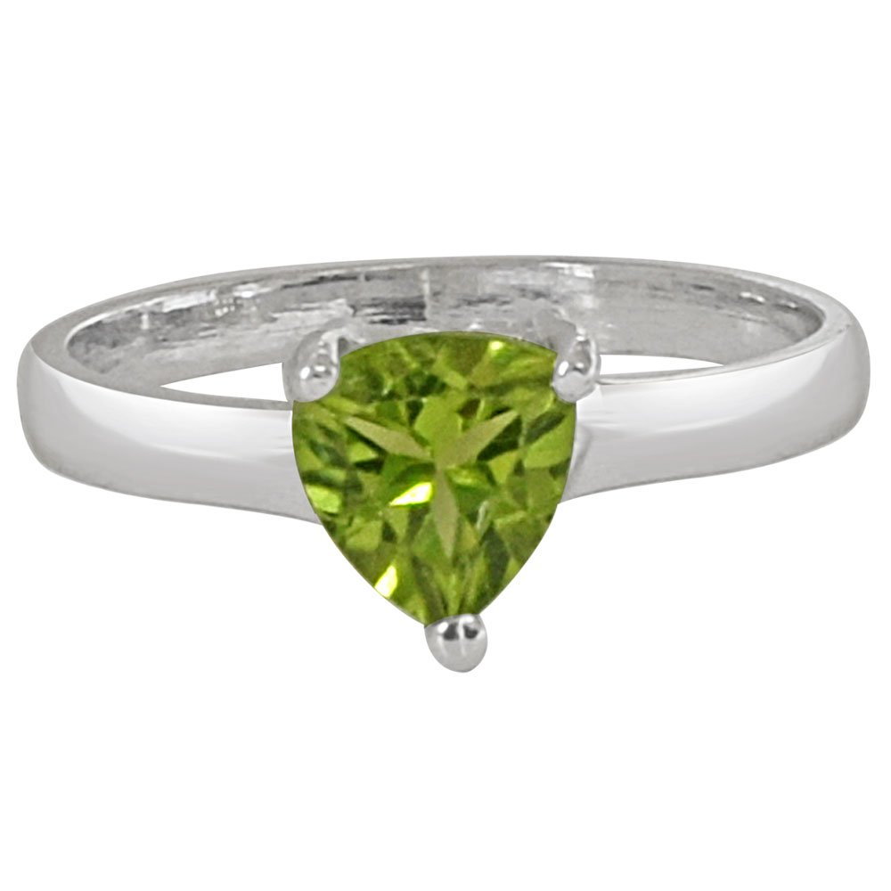 1.00 cts Trillion Green Solitaire Peridot 925 Silver Ring (GSR54)