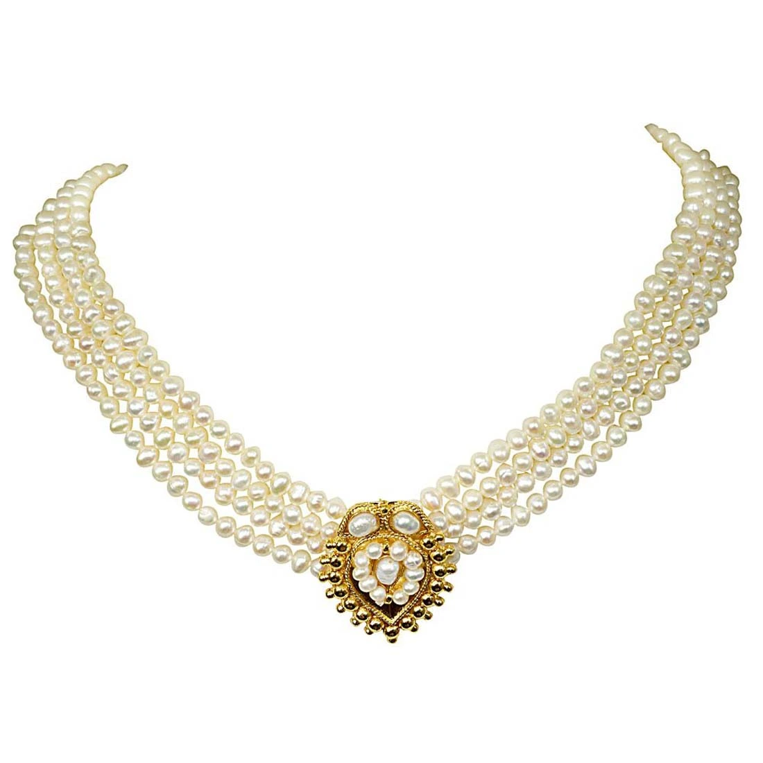 Eternity - 4 Line Gold Plated Pendant & Freshwater Pearl Necklace for Women (SN5)