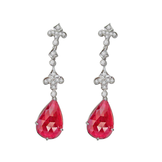 Stunning Red & White SparklesDiamond Charm Earrings (TCW:11.60 cts) (ER46)