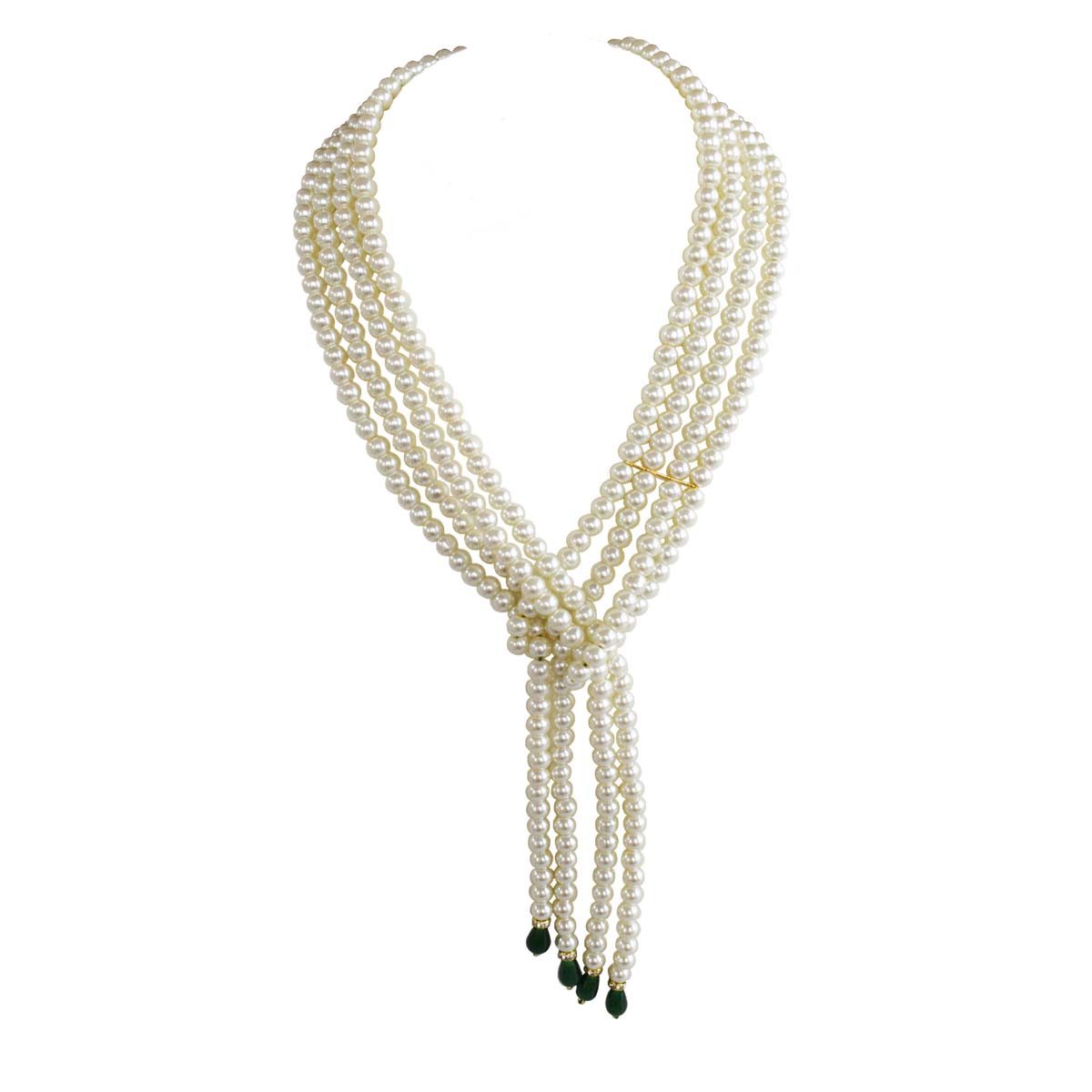 Layered Wrap Around White Shell Pearl Necklace with Green Drop for Women (PS571)