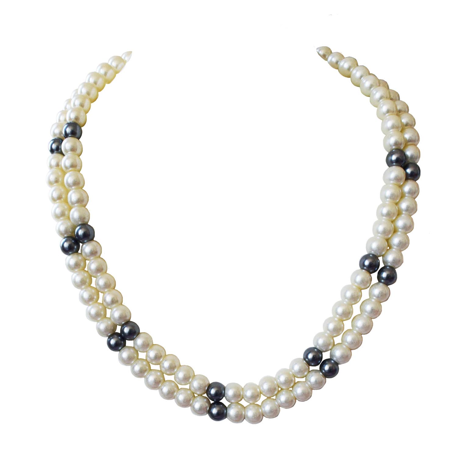 2 Line Heavy Looking White, Grey Shell Pearl Necklace (PS578)