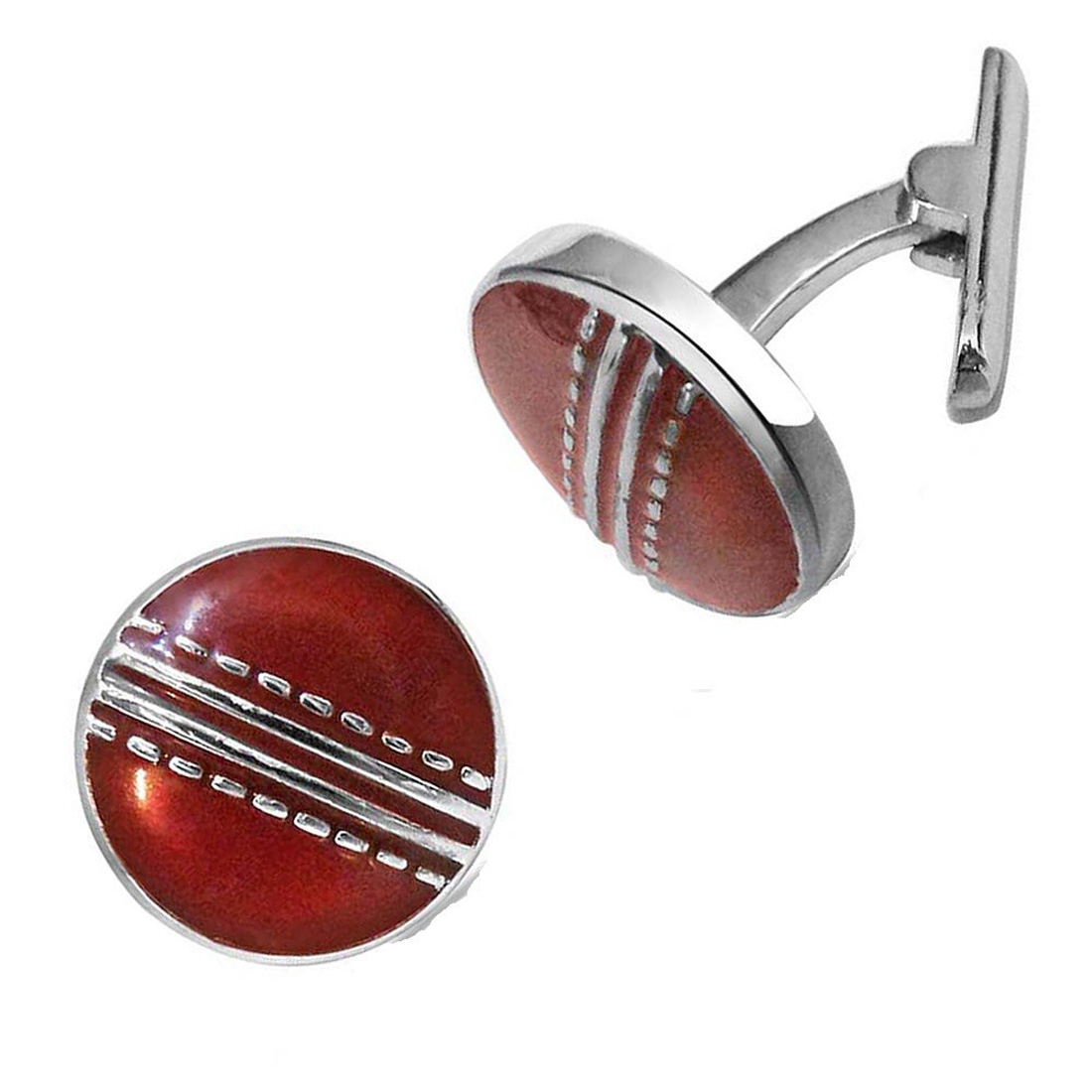 Season Cricket Ball Cufflinks with Red Enamel set in Sterling Silver for Men (SDS141)