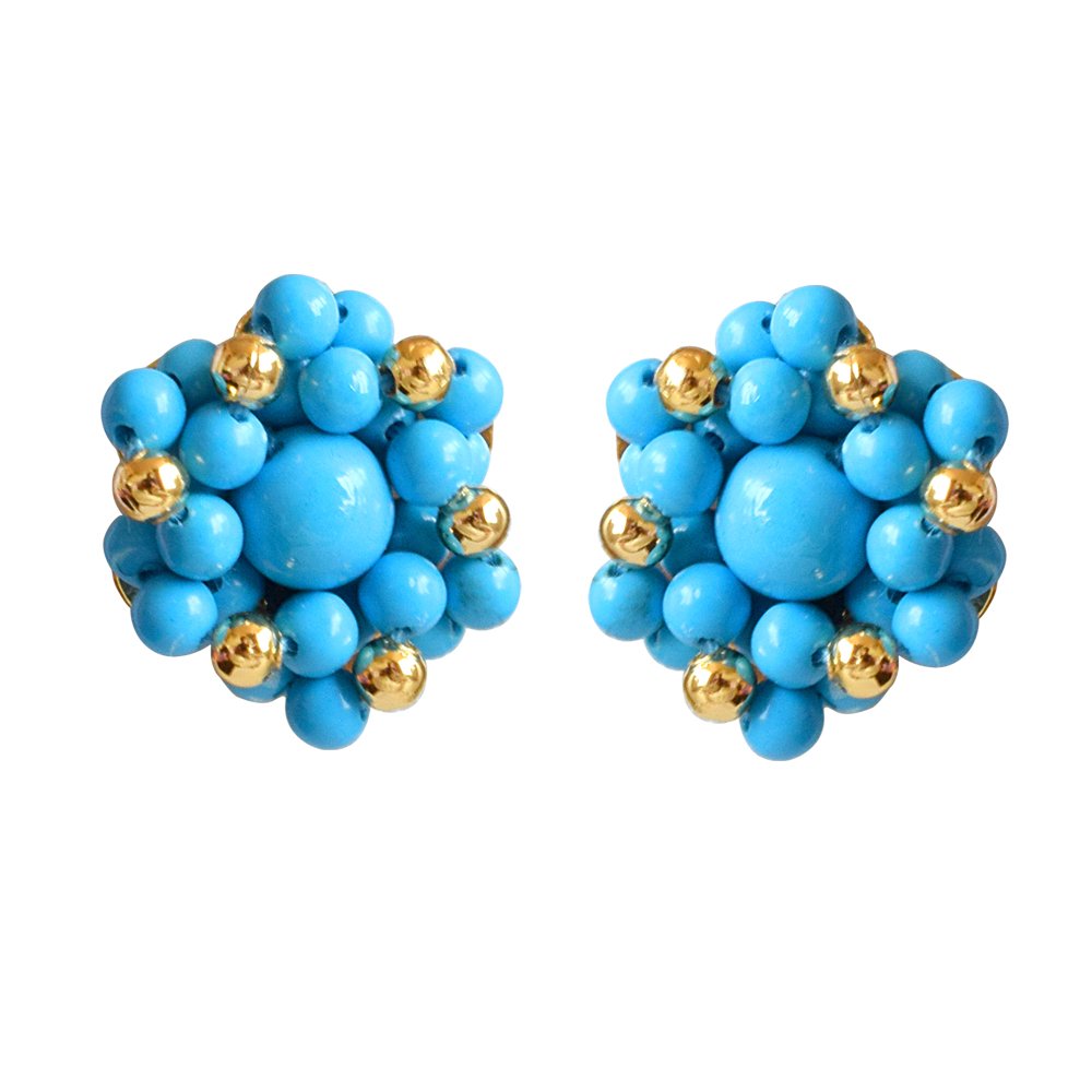 Love Blue Beads - Real Turquoise Beads Kuda Jodi Earrings for Women (SE20)