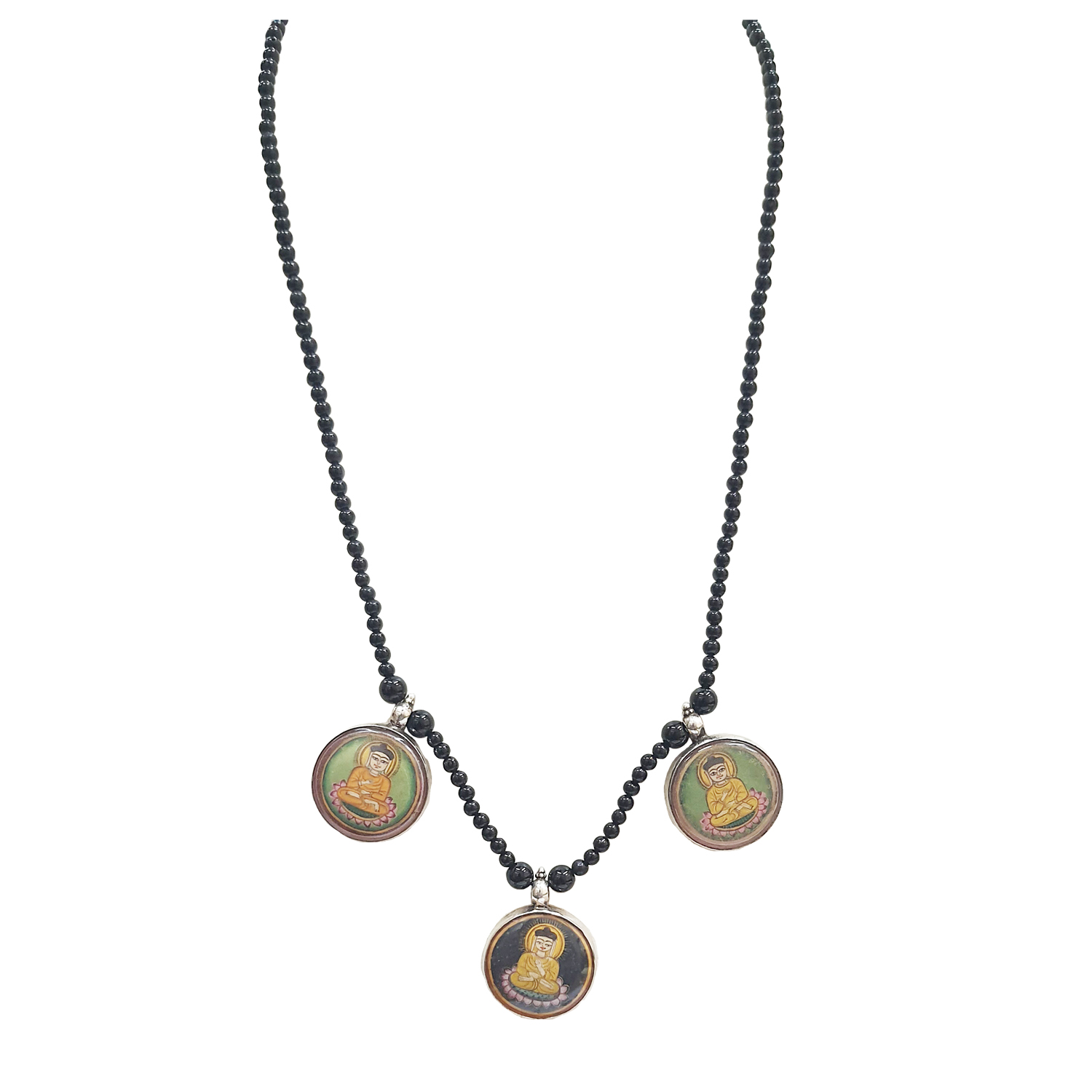 Wear Your Faith with Grace: The Exquisite Mahavir Pendant Set in Black Onyx Necklace (SN1088)