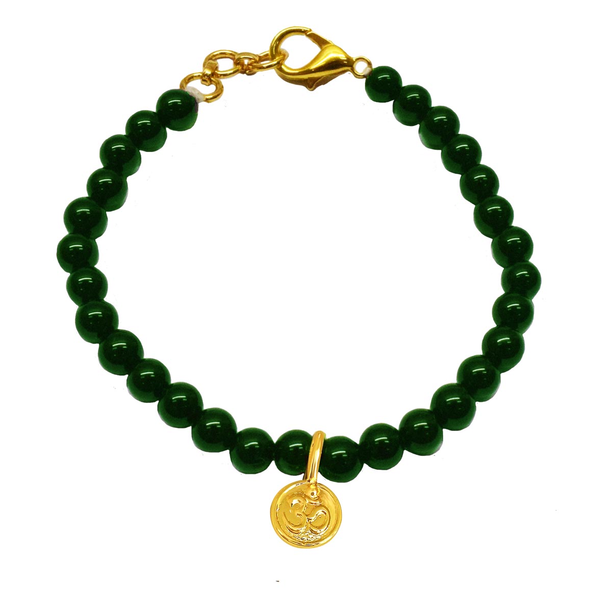 Gold Plated Sterling Silver Aum with Green Onyx Bracelet for Men and Women (SB72)