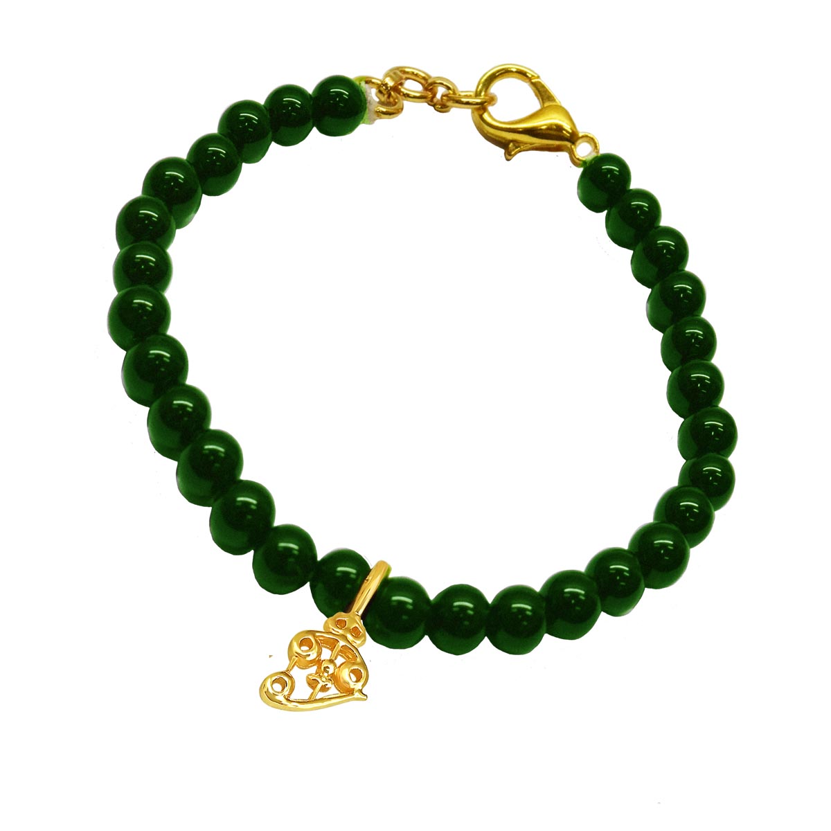 Gold Plated Sterling Silver Shiva's Trishul with Green Onyx Bracelet for Men and Women (SB73)