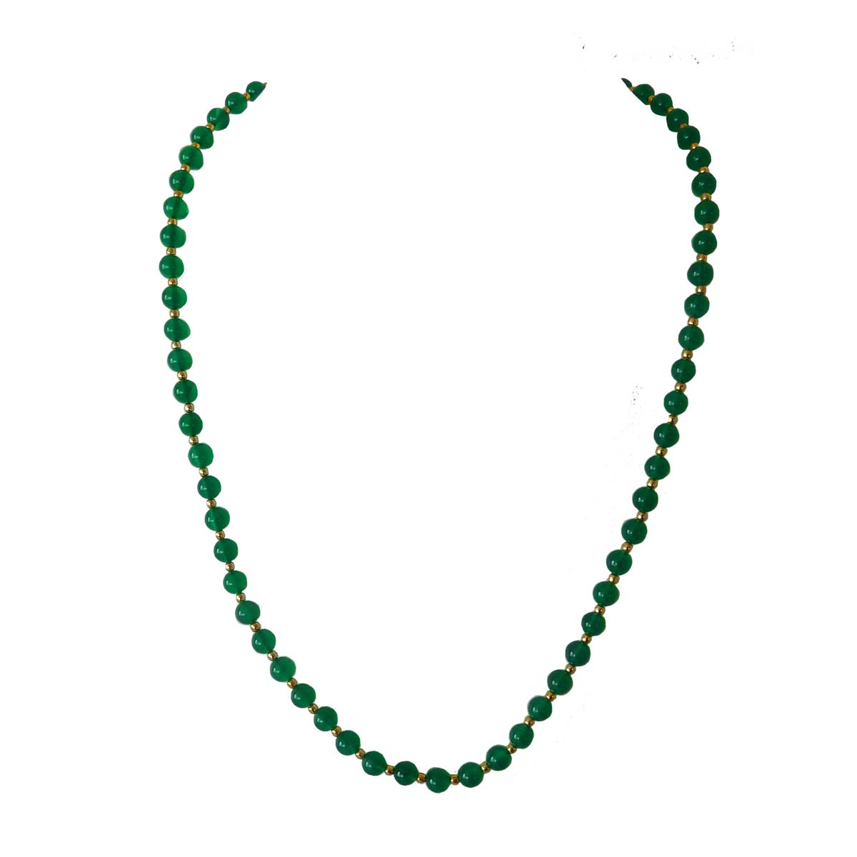 Single Line Green Onyx & Gold Plated Beads Necklace for Women (SN990)