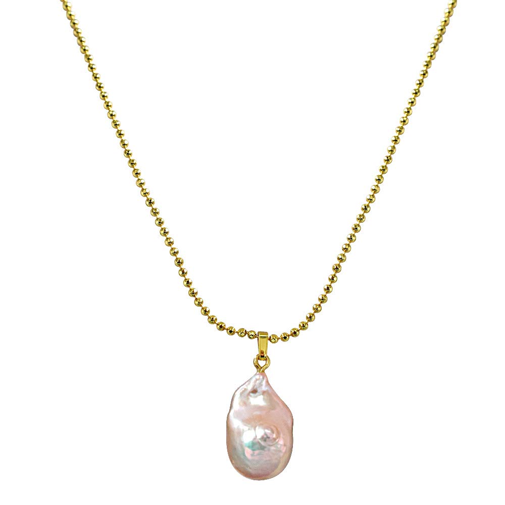 Real Natural Pinkish - Purple Baroque Pearl Pendant with Gold Plated Chain for Women (SDS238-16.22cts)