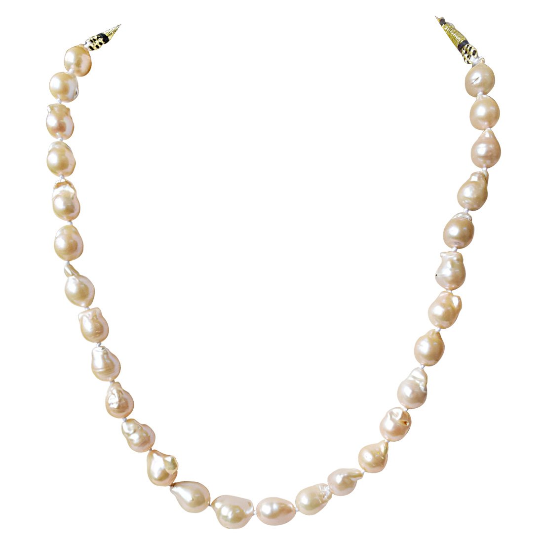 Peach Real Baroque Pearl Necklace for Women with Knots (SN917)