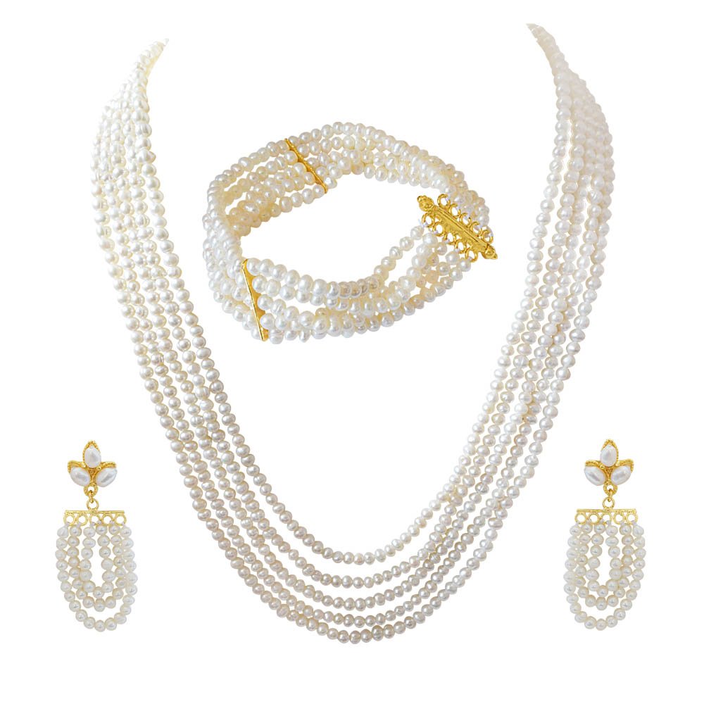 Charming Beauty - Real Freshwater Pearl Necklace, Bracelet & Earring Set for Women (SP91)