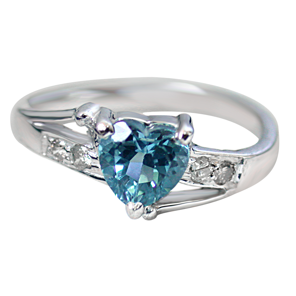 1.10ct Diamond & Swiss Blue Topaz Heart Shape 925 Silver Ring (GSR39) 