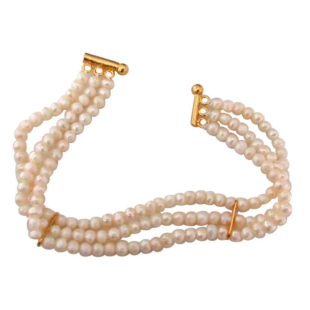 Special Gift - 3 Line Real Freshwater Pearl Bracelet for Women (SB16)