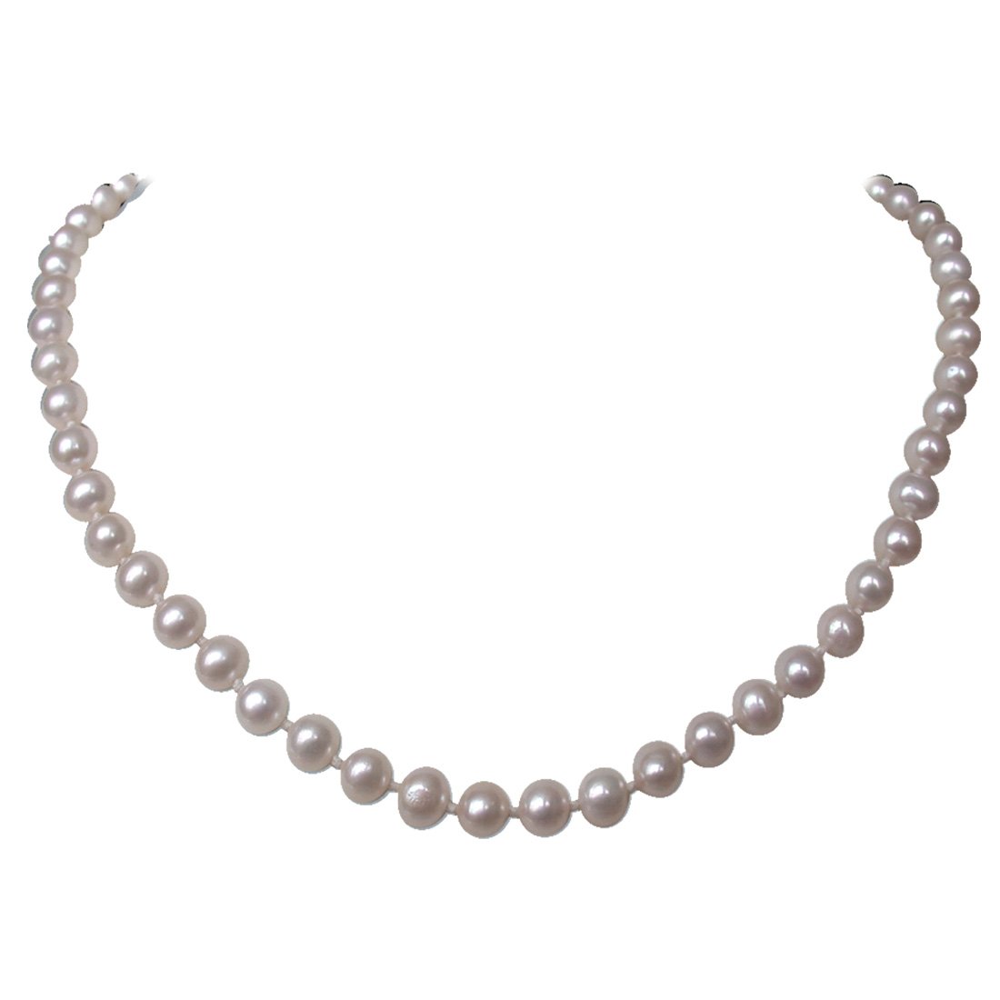 Luxuriate - Single Line Round Real Freshwater Pearl Necklace with Knots for Women (SN11) 