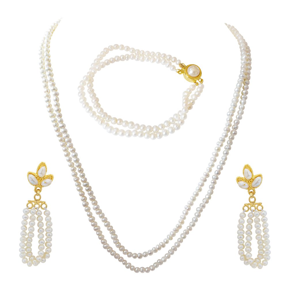 Shimmering Elegance - Real Freshwater Pearl Necklace, Bracelet & Earring Set for Women (SP94) 