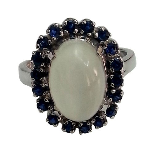 6.07 ct Moonstone & Sapphire Gemstone Silver Ring for her (GSR1)