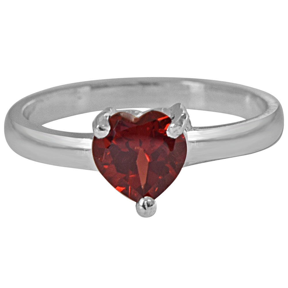Discover Elegance: 1.00 cts Heart Red Solitaire Garnet 925 Silver Ring (GSR55)
