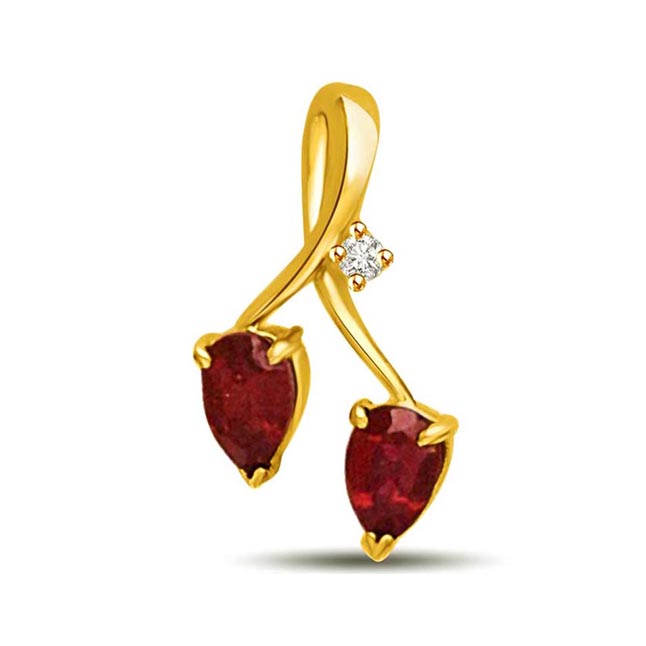 Two to Tango Real Diamond & Ruby 18kt Yellow Gold Pendant (P957)