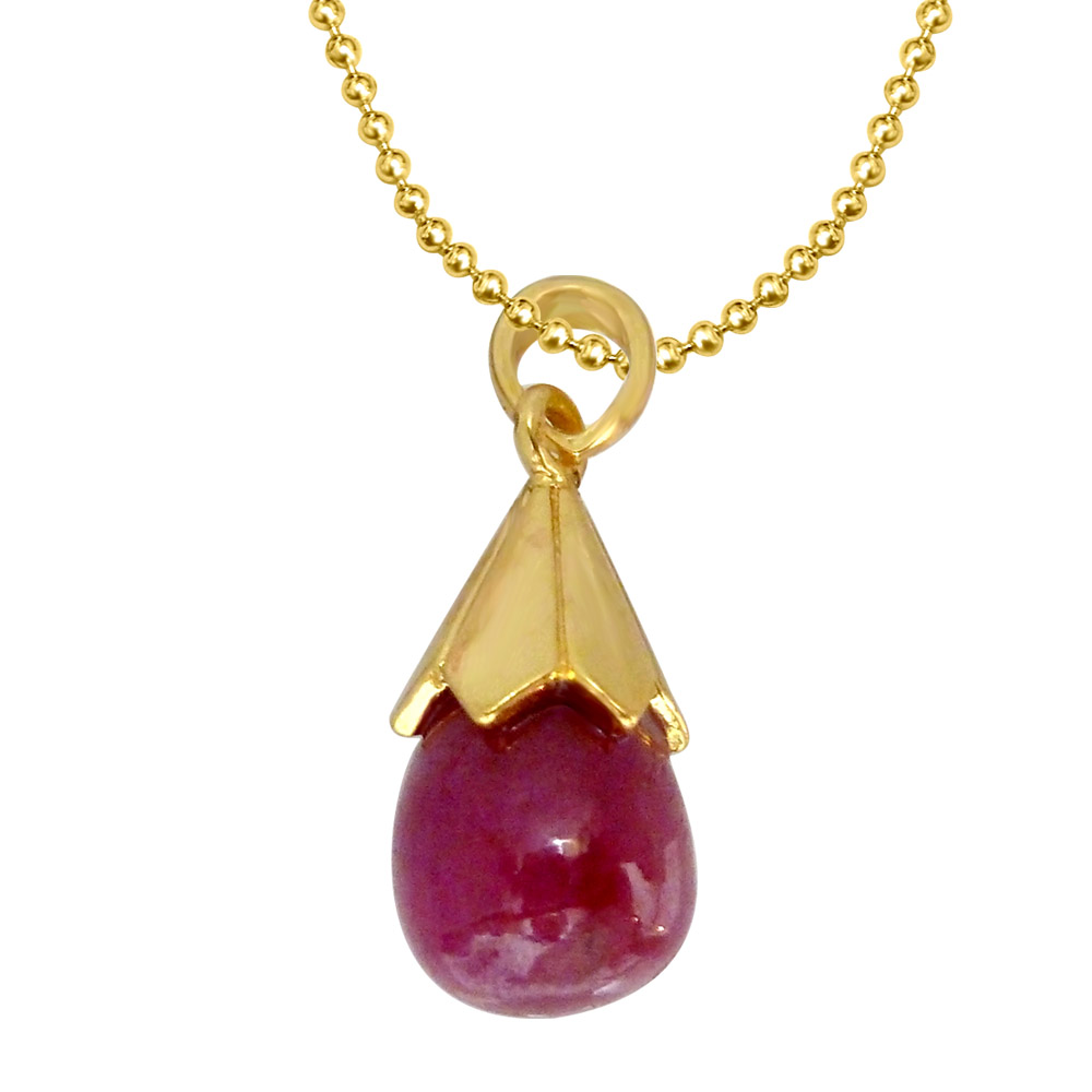 Petite Fleur - Drop Shape Real Red Ruby & Silver Gold Plated Pendant for Women (RBP4)