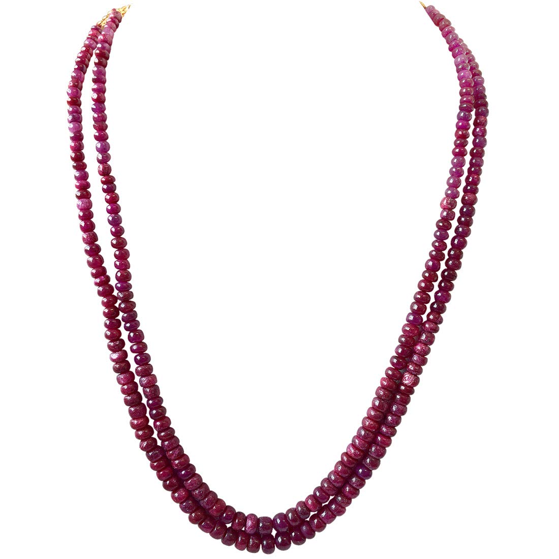 341.24cts 2 Line Real Red Ruby Beads Necklace for Women (341.24ctsRubyNeck)