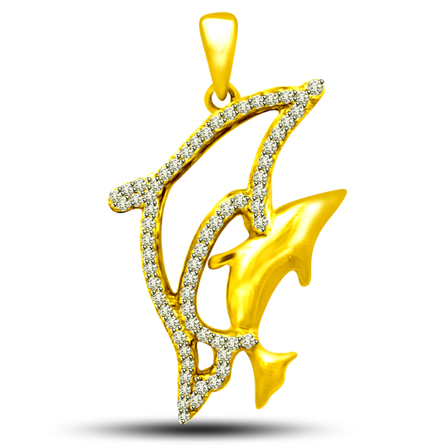 Charming Dolphin - Real Diamond Pendant (P1217)