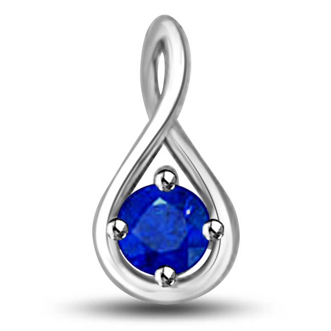 In My Arms : Solitaire Real Blue Round Sapphire Set In 14kt White Gold Pendant (P1284)