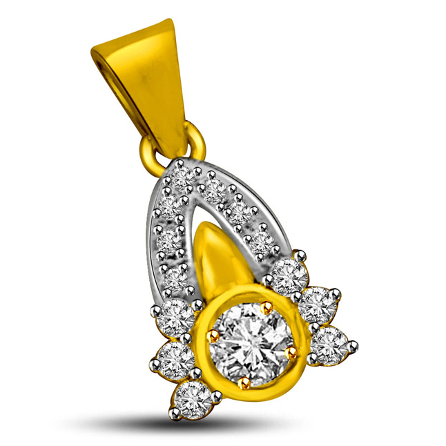 0.20TCW Two Tone Real Diamond Solitaire Pendant (P916)