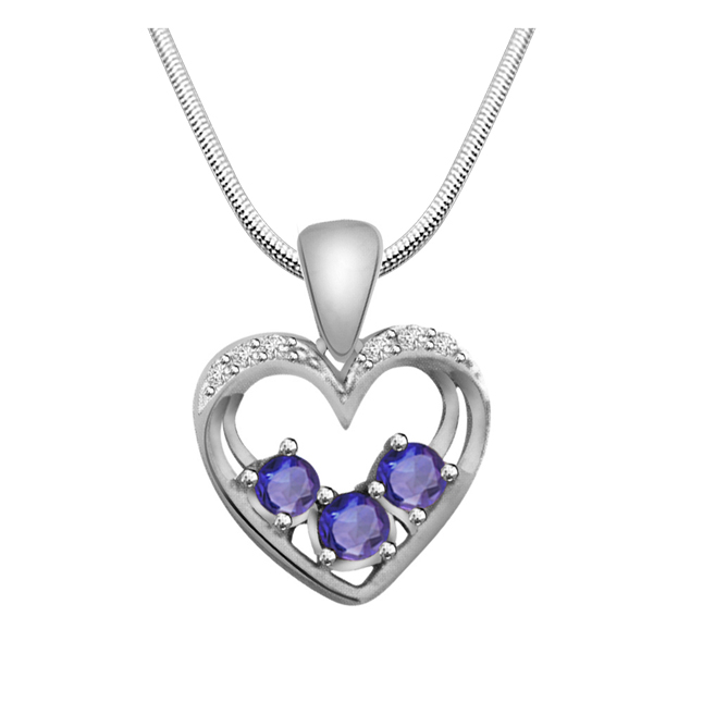 Kind Hearted - Real Diamond, Sapphire & Sterling Silver Pendant with 18 IN Chain (SDP176)