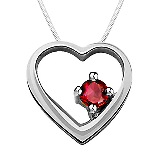 Divine Love - Real Red Ruby & Sterling Silver Pendant with 18 IN Chain (SDP54)