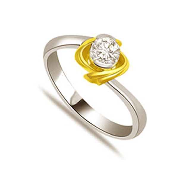 Plati Floral 0.10cts Real Diamond Two Tone Solitaire Ring (SDR316)