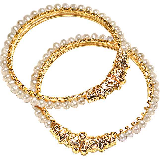 Real Freshwater Pearl & Gold Plated Lion Motif Bangles (BGP1)