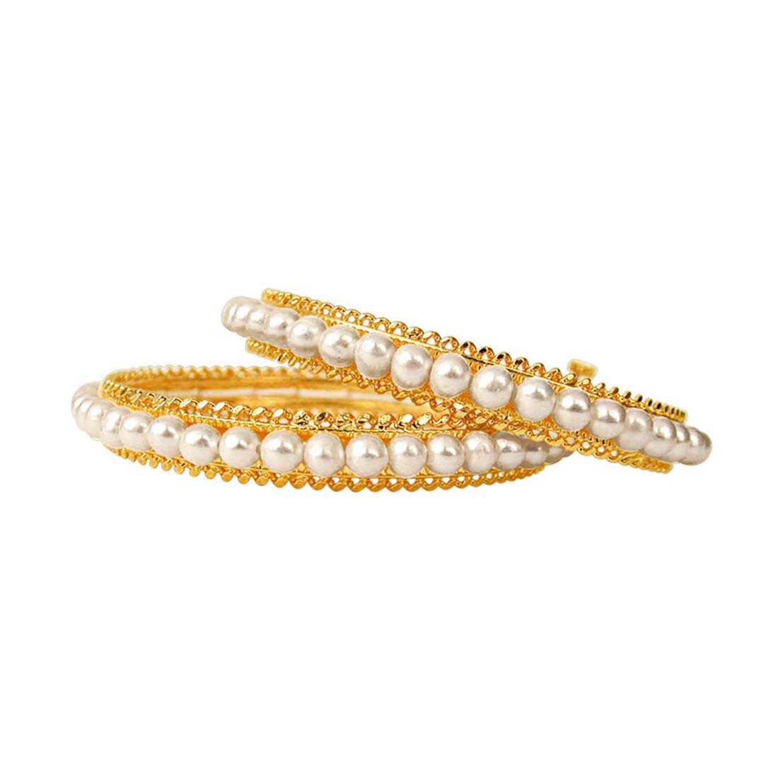 Rapturous Adornment - Real Freshwater Pearl & Gold Plated Bangles with Screw for Women (BGP13)