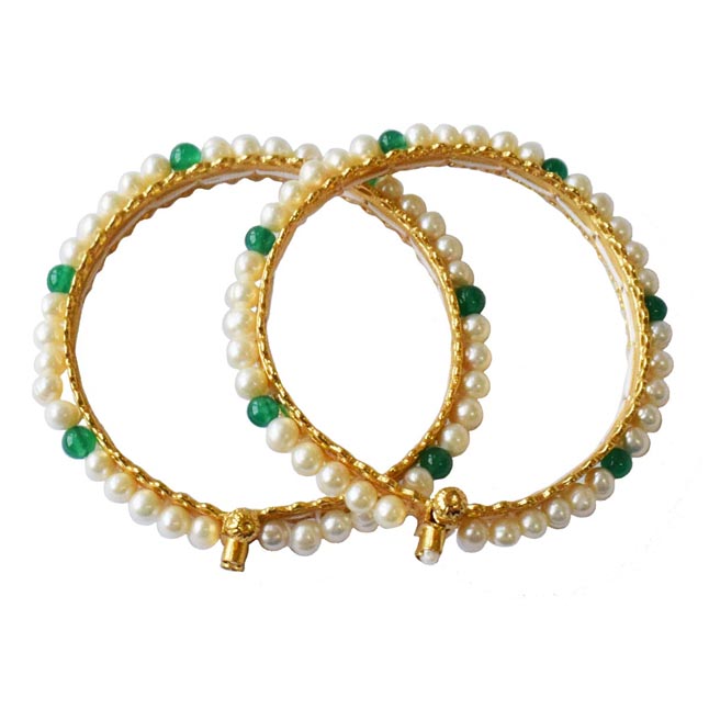 Emerald Dreams: Freshwater Pearl & Green Onyx Radiance Bangles (BGP99)