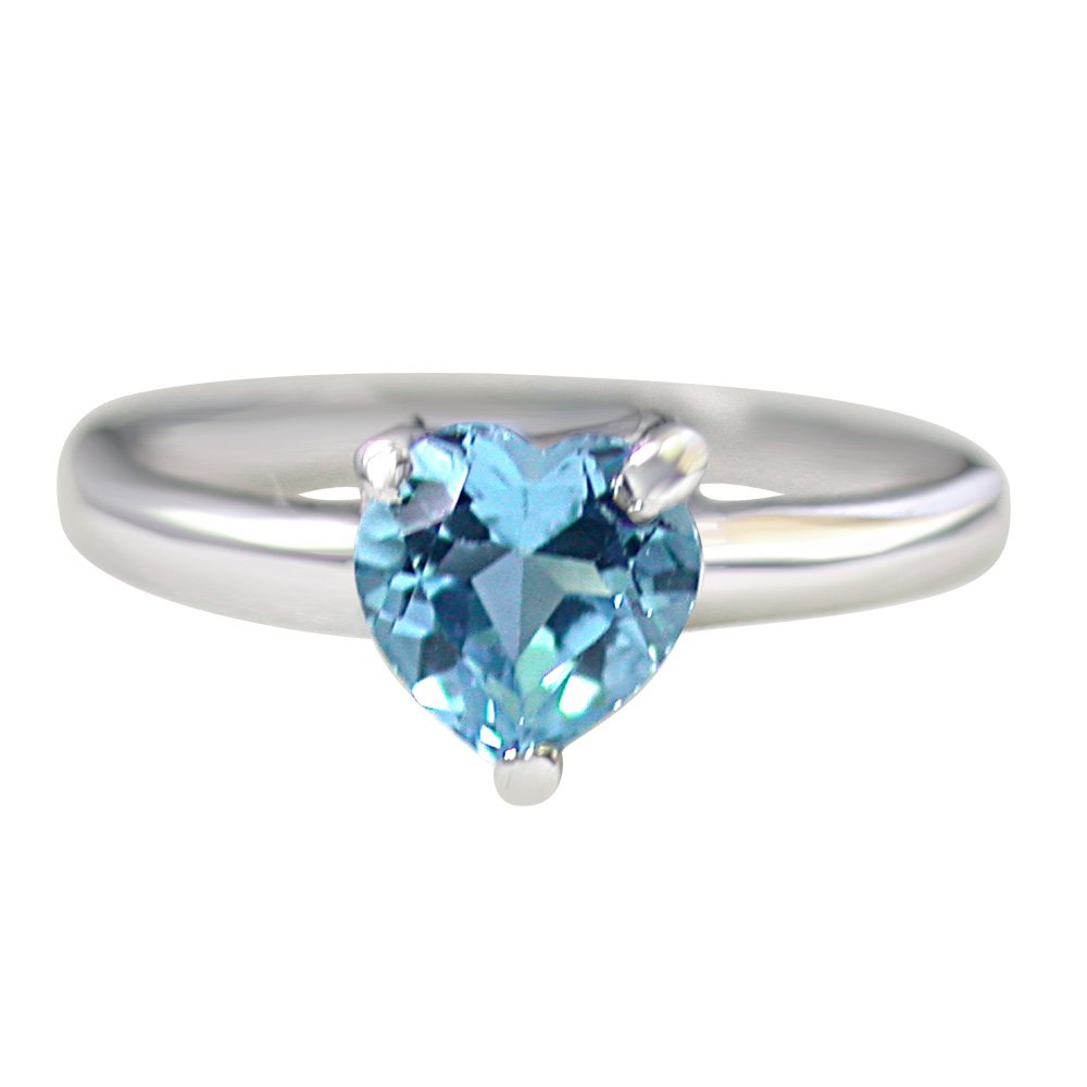 1.00ct Heart Shape Brilliant Swiss Blue Topaz Sterling Silver Love Ring for Her (GSR36)