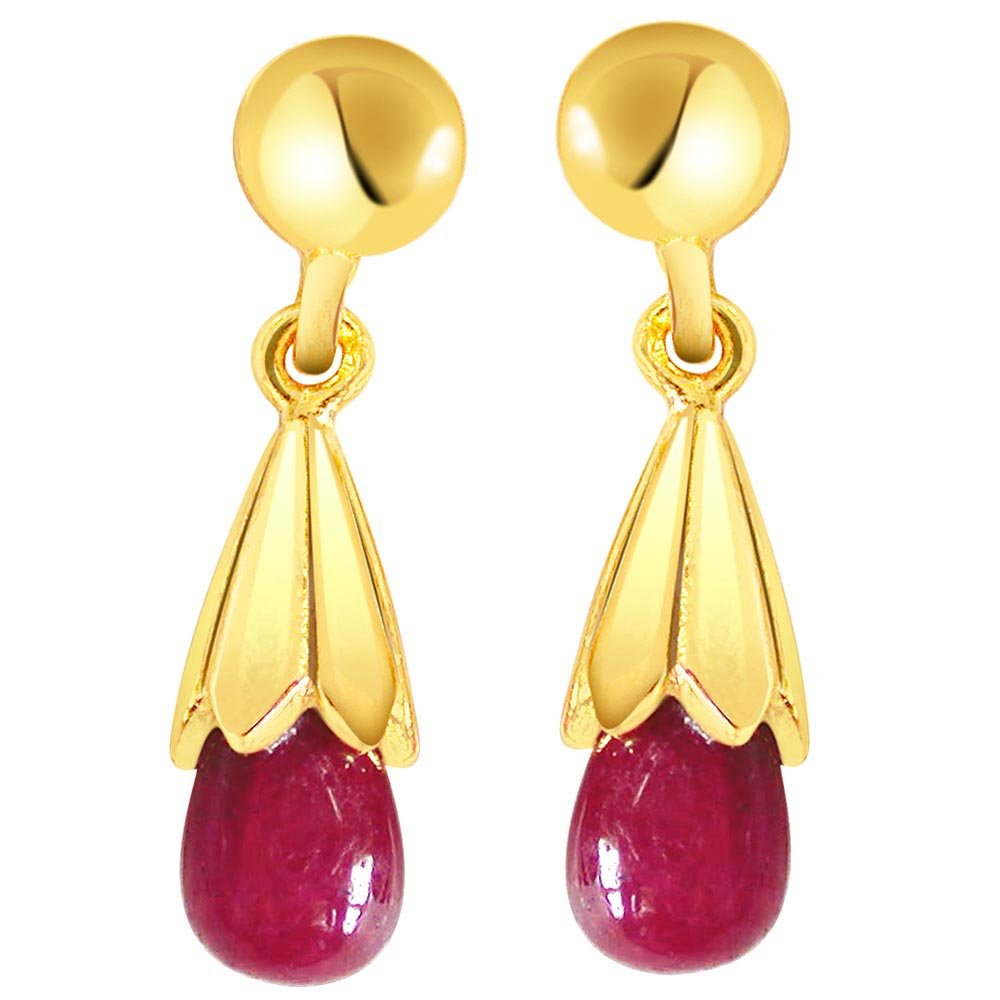 Ruby Lure - Real Drop Ruby & Gold Plated Silver Hanging Earrings for Women (RBER2)