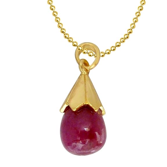 8.00 cts Real Drop Ruby & Gold Plated Sterling Silver Pendant with Gold Finished Chain for Women (RBP4-8.00 cts)