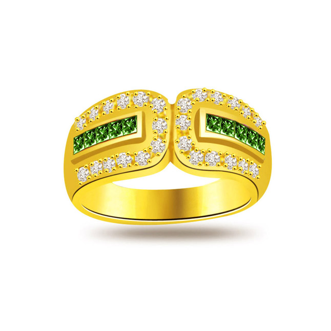 Green Eyes Beauty 0.30cts Diamond & Emerald Gold Ring (SDR1075)