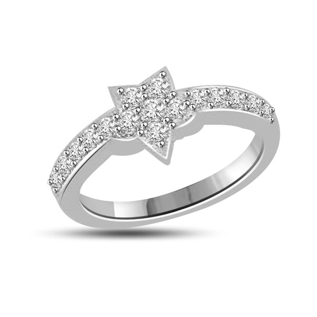 Sparkling Silver Star 0.48cts Real Diamond white Gold Ring (SDR1150)