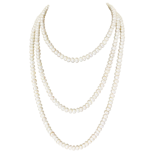 Triple Harmony: Freshwater Button Pearl 3-Line Necklace (SN1097)