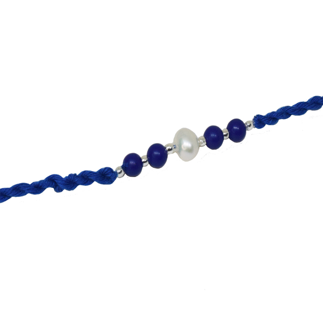 Blue Lapiz Lazuli and Pearl Rakhi in Blue thread for your Brothers (SNGP5)