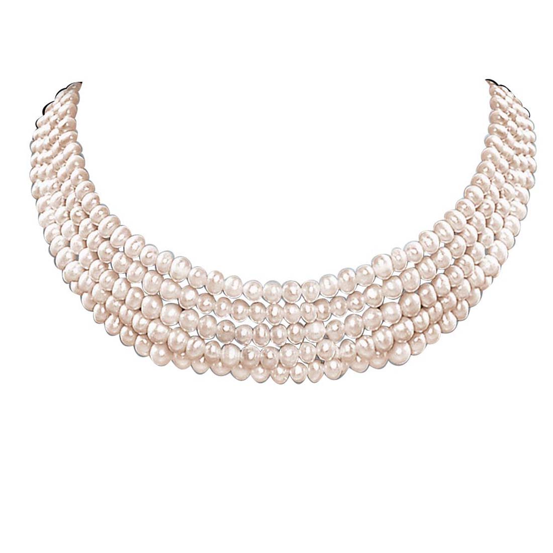 Ethereal Elegance: Quintuple Strand Freshwater Pearl Choker (SP77)