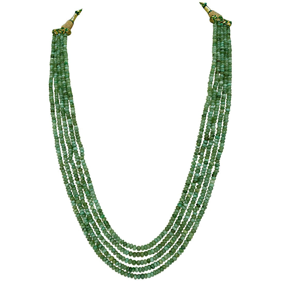 5 Line 263cts REAL Natural Green Emerald Beads Necklace for Women (263cts EMR Neck)