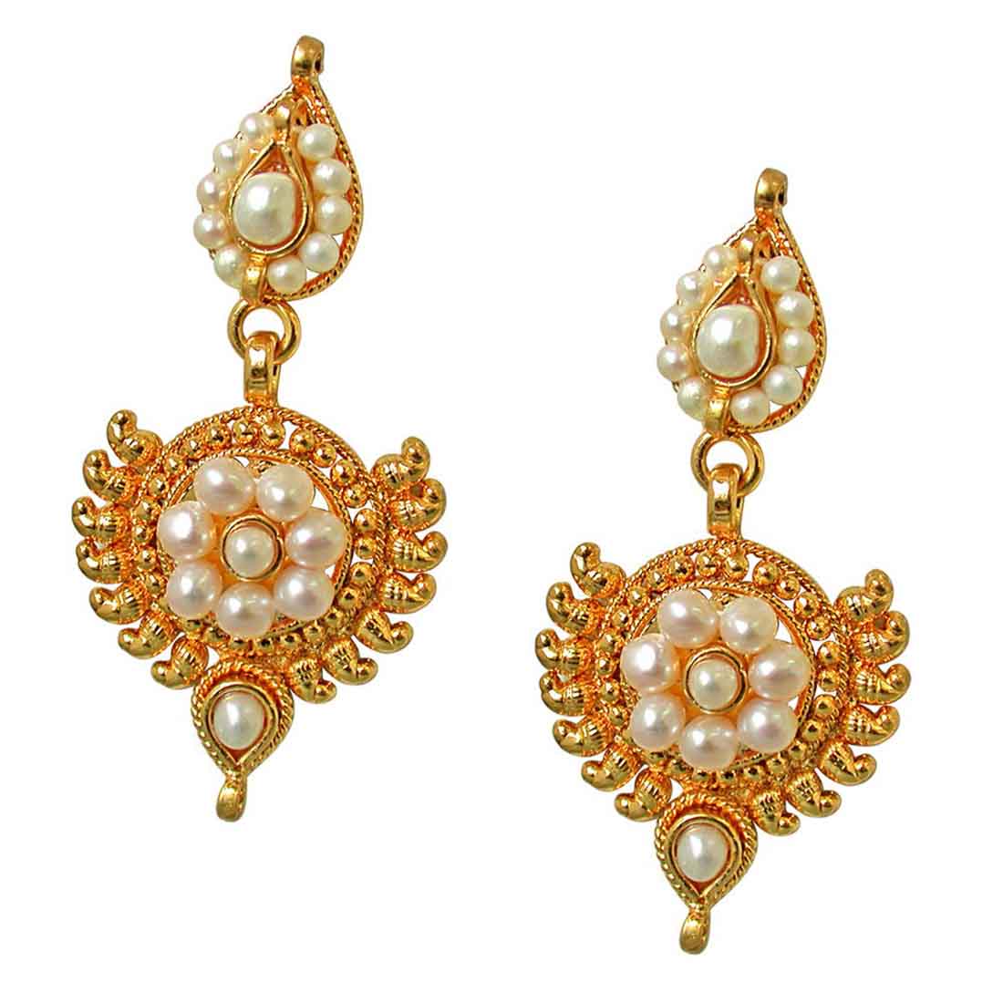 Temple Collection Gold Plated Metal Freshwater Pearl Earrings(SP127ER)